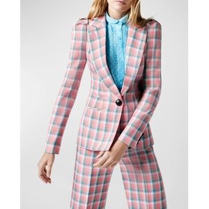 NWT $825 Smythe Box-Pleat Tailored Check Blazer in Begonia Check!